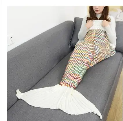 Beige180CM Подарок на день рождения, одеяло русалки, шерстяное вязаное одеяло, цветная сетка, вязанная крючком, кондиционер, сумка, одеяло для дивана, «хвост русалки» - Цвет: Beige180CM