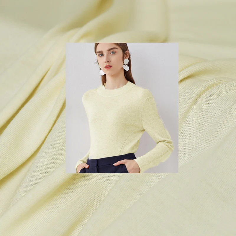 Жемчужный Шелковый светильник, Желтая Мягкая вязаная шерстяная ткань, шерсть, материал одежды, осенняя женская футболка, ткань для шитья