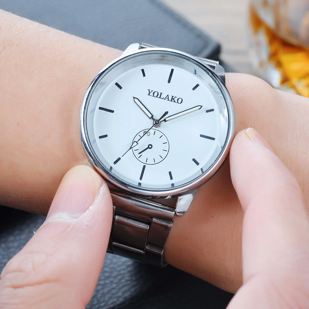 YOLAKO Брендовые мужские деловые часы из нержавеющей стали эксклюзивные мужские часы кварцевые часы Relogio Masculino Hot