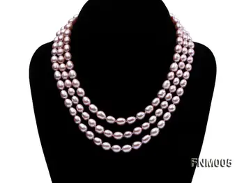 

NewThree-strand Lavender 7-8mm Oval Shape Cultured Freshwater Pearl Necklace