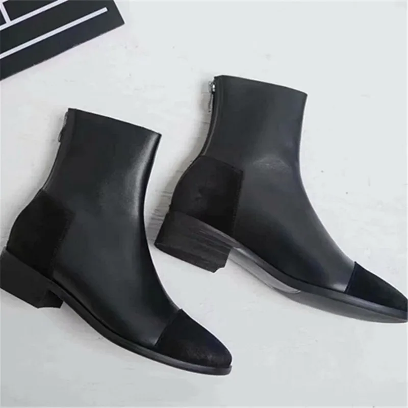 Женские сапоги scarpe donna на застежке-молнии, Женская обувь, смешанные цвета на низком каблуке Женская обувь с круглым носом на молнии