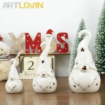 

Merry Christrmas Ceramic Santa Claus Figurines For Home Decor Hollow Porcelain Desk Ornament Exclusive Design With Cell Lighting