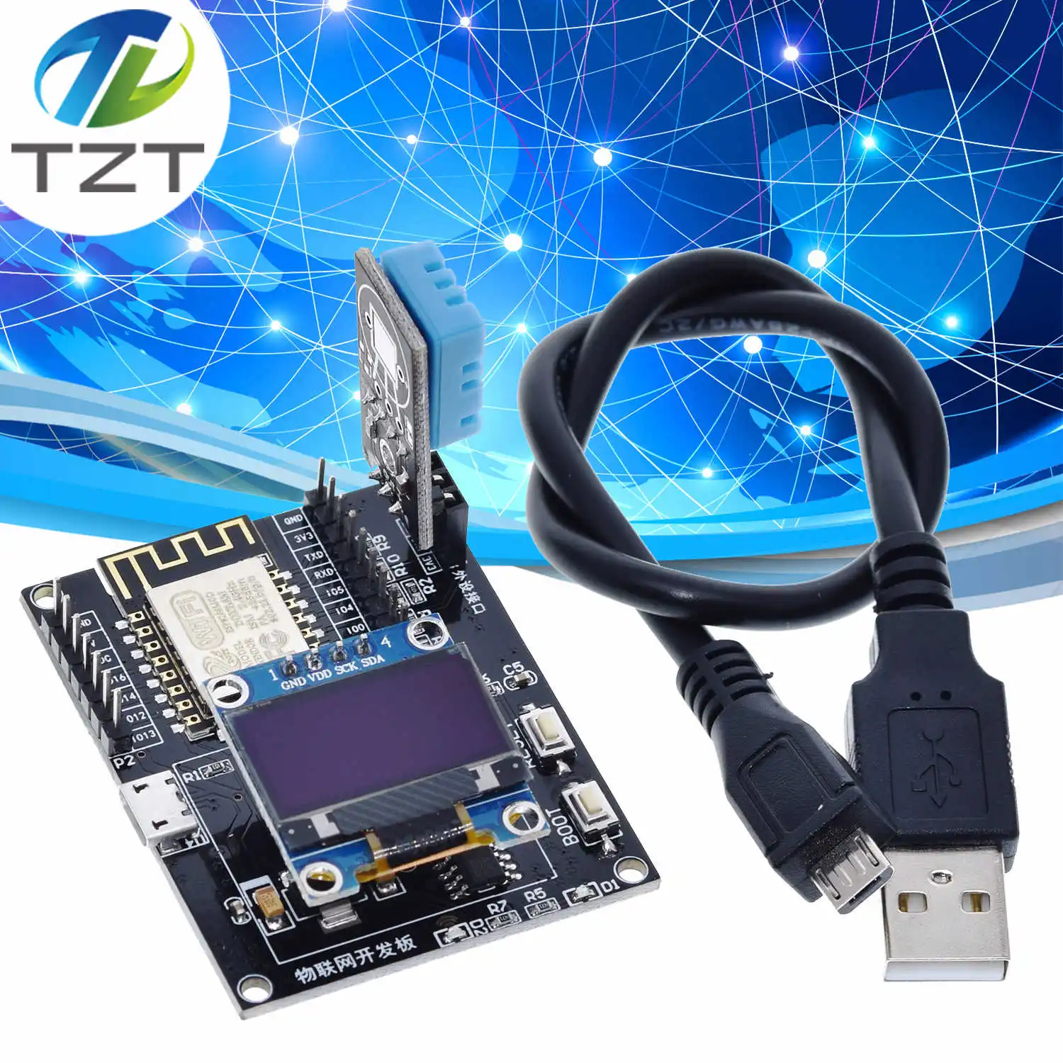ESP8266 IoT макетная плата+ DHT11 Температура и влажность+ 0,96 oled-дисплей SDK Программирование Wifi модуль маленькая системная плата