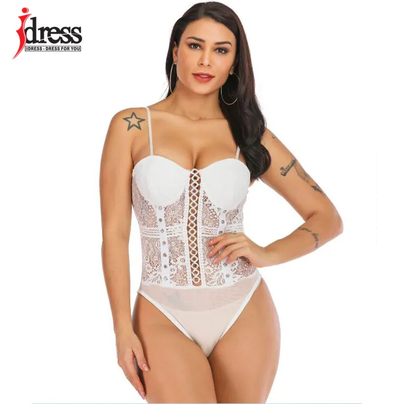 Женское Кружевное боди IDress, без рукавов, Новое поступление, вечерние, черные, сексуальные, кружевные, Облегающий комбинезон, весна-лето, сетчатый кружевной комбинезон - Цвет: White