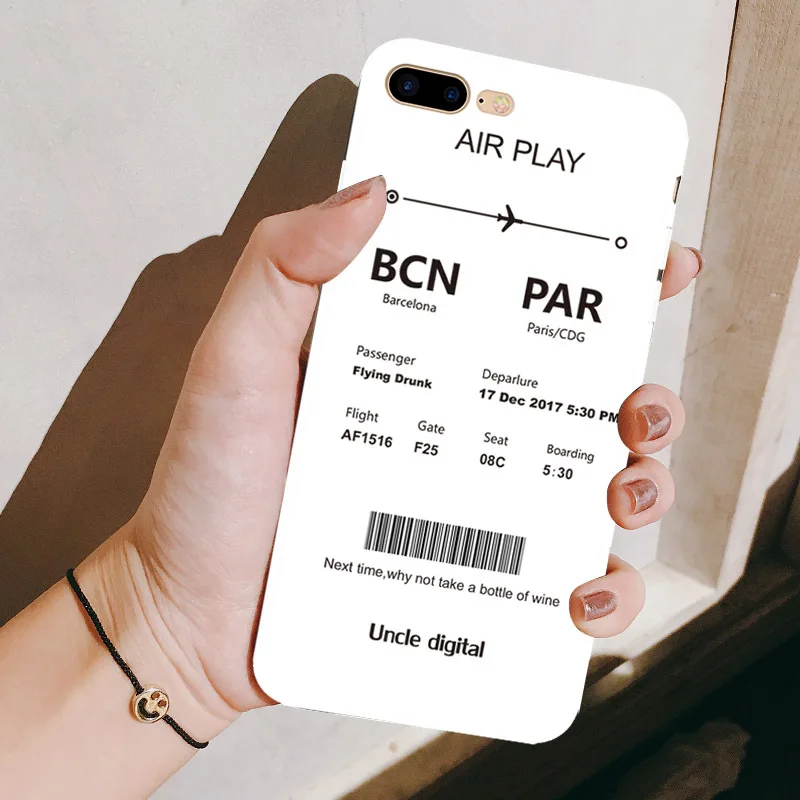 Retro Simple Paris boarding pass travel record Phone case silicone cover for coque iPhone 7 7 Plus 6 8 6s Plus X XR xs max case