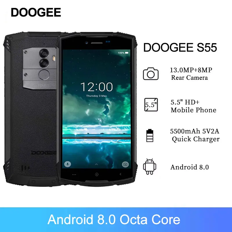 DOOGEE S55 смартфон с 5 5-дюймовым дисплеем восьмиядерным процессором ОЗУ 4 Гб ПЗУ 64 ГБ