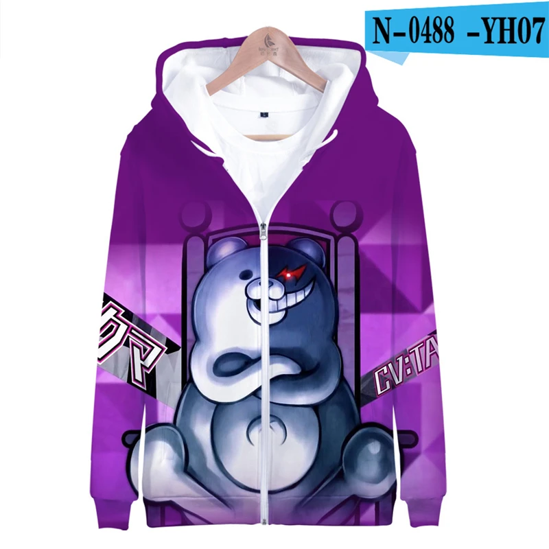 Danganronpa толстовка с капюшоном черный белый медведь Монокума негабаритных Moletom Аниме толстовки длинный рукав 3d печатных игровая одежда