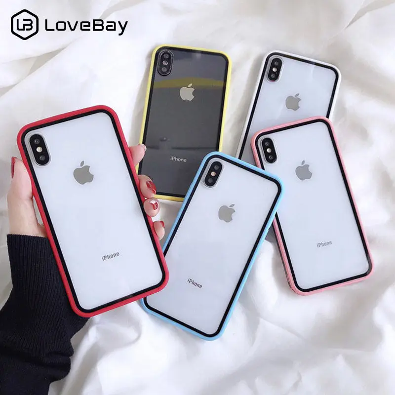 

Lovebay Transparent Case For iPhone 7 8 6 6s Plus X XS XR XS Max Solid Contrast Color Candy Phone Cases Hard Acrylic Back Cover