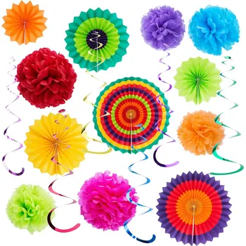 

Rainbow Color Paper Fans Flowers Spiral Ornaments Party Decor Ins Hot Sell Summer Carnival Wedding Birthday Home Decoration Set
