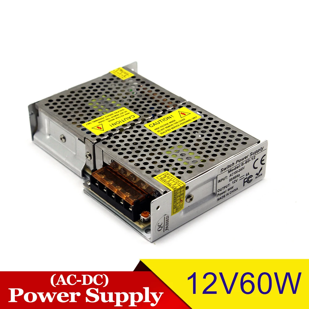 Универсальный источник питания DC12V 5A 60W светодиодный трансформатор драйвера 100-240V AC к DC 12V SMPS для светодиодных полос освещения монитор CCTV DIY