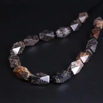

Natural 14-16x23-25mm Black Sea Chrysanthemum Agate Freeform Faceted Nugget Gems Stone Lace Loose Beads 15"