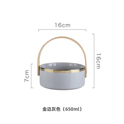 Gray Gold Rim Золотой обод креативная керамическая чаша для фруктов Бытовая фарфоровая сухая Фруктовая корзина конфеты десерт контейнер для закуски деревянный шкаф ручка - Цвет: Gray Gold Rim