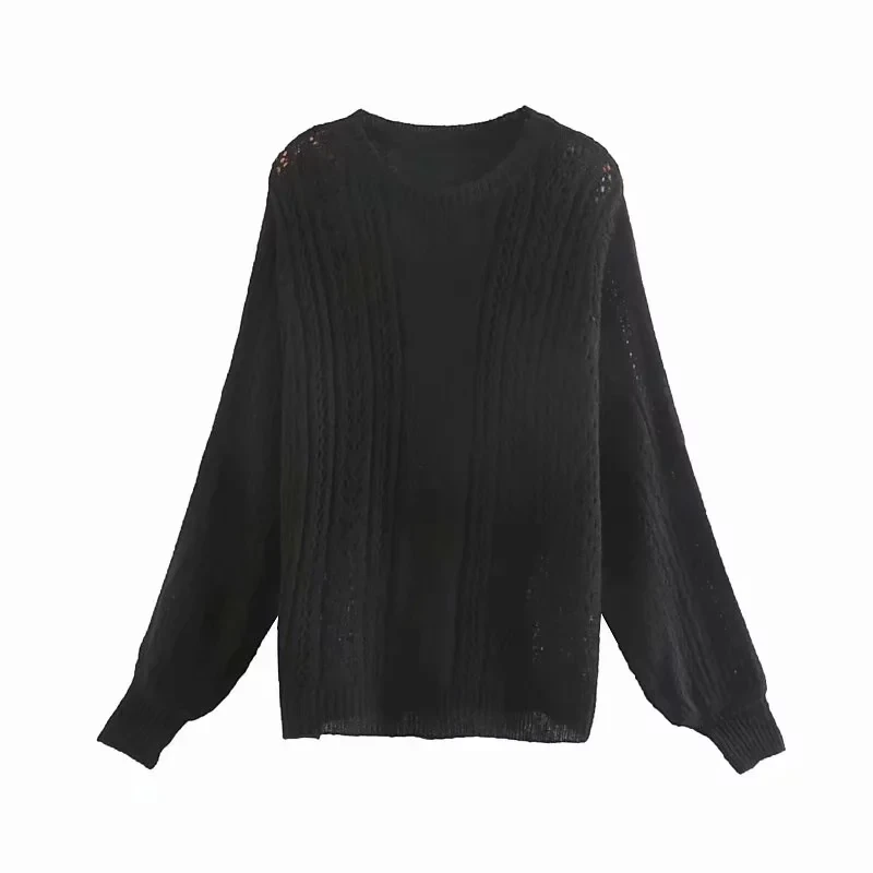 Увядший осенний свитер женский pull femme винтажный выдолбленный оверсайз drop-shoulder o-образный Однотонный пуловер Свитера Женские топы