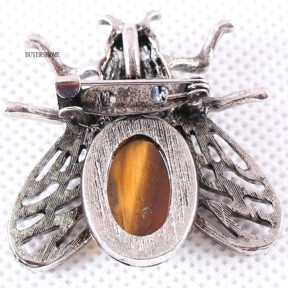 10Pcs 37x37MM Cicada Brooch Natural Multi-color Stone Bead Pendant For Men Women Jewelry Gift Silver K1620