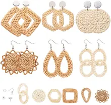 

6 Pairs Wicker Rattan Earrings Making Starter Kit Lightweight Bohemia Geometric Weave Raffia Braid Jewelry Making Supplies