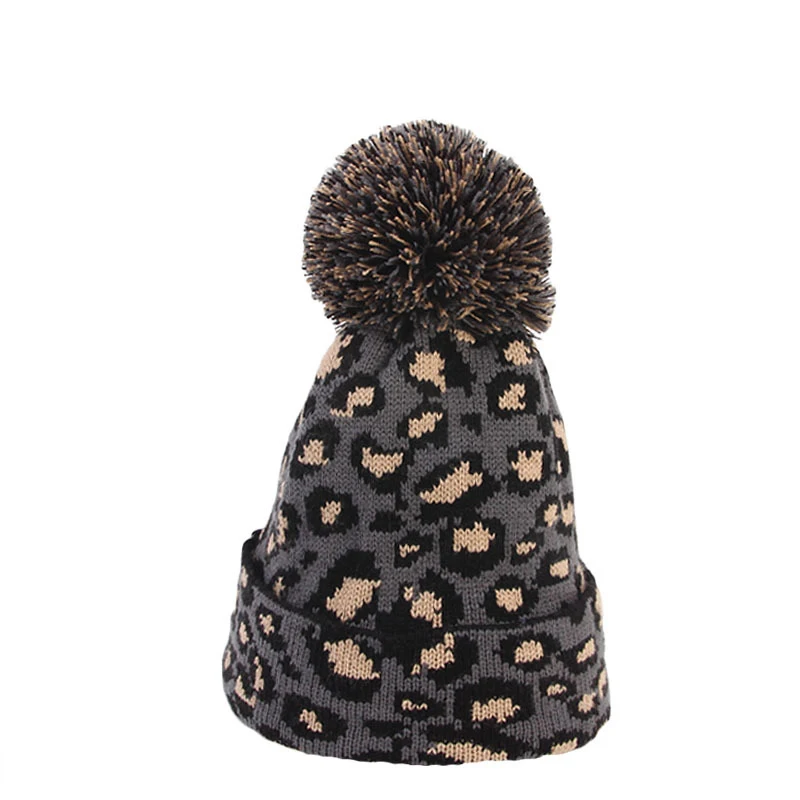 Модная Лыжная Шапка Skullies Beanies с леопардовым принтом для женщин, вязаная Лыжная шапка с помпонами, зимняя теплая шапка, мягкая женская шапка для выпадения волос, новинка