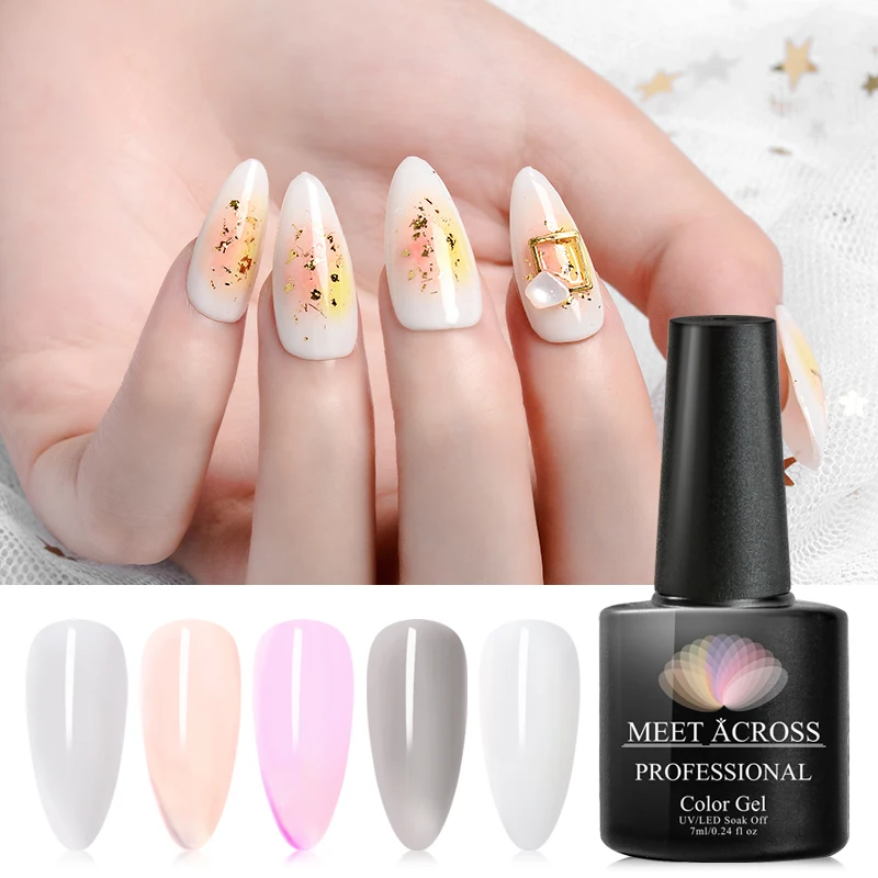 

Meet Across Jelly Nail Gel Polish 7ml Semi-transparent Milky White Pink Varnish Soak Off Manicure Nail Art UV Gel Lacquer