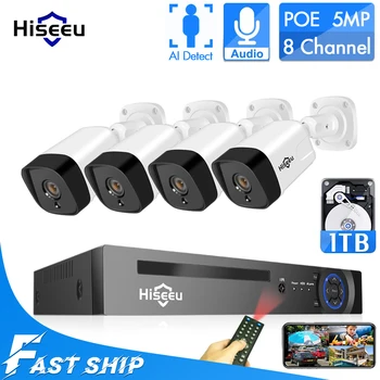 

Hiseeu IP Camera 5MP POE Security System 8CH NVR AI Face Set H.265 Outdoor Weatherproof Audio 1T HDD Video Surveillance Kit