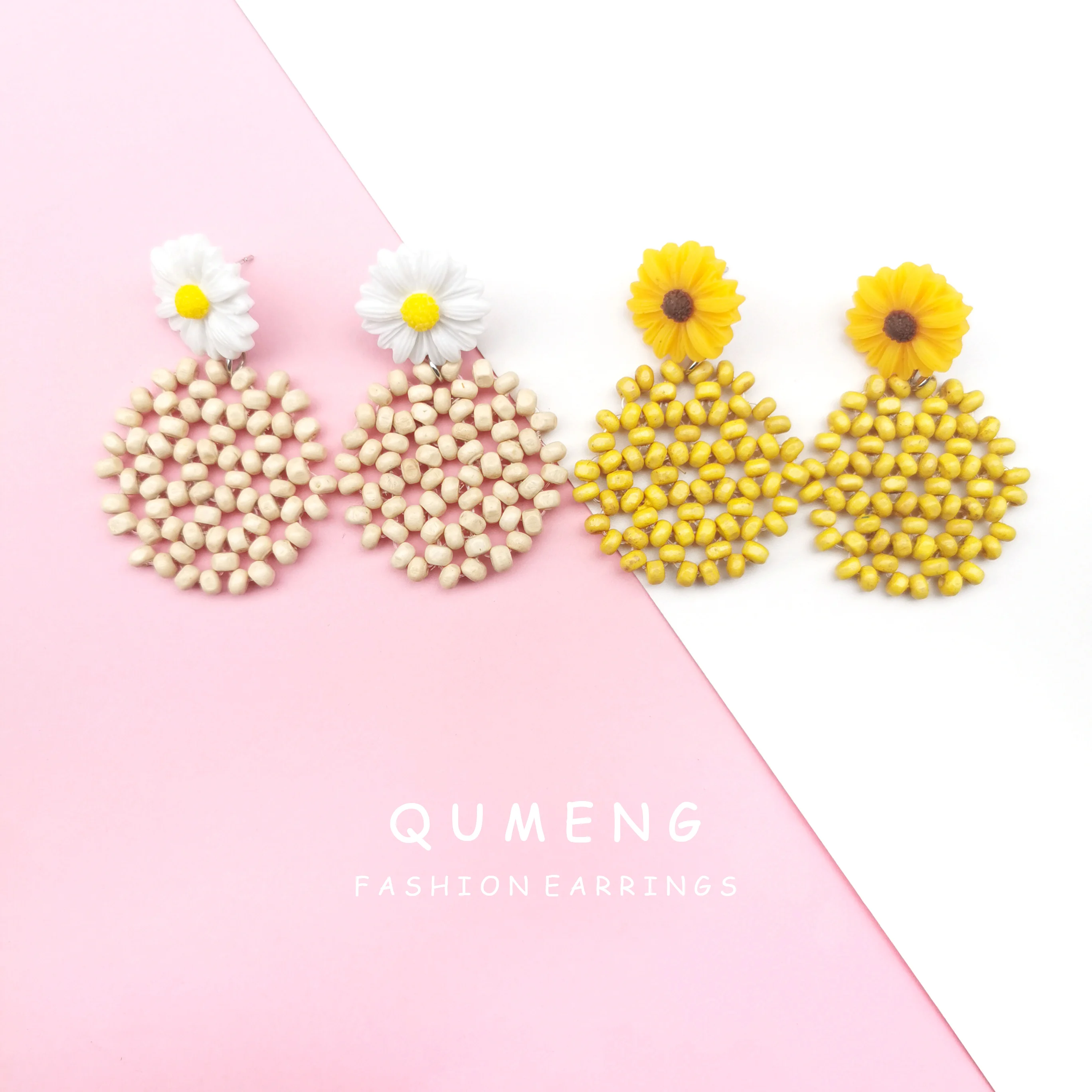 Женские серьги гвоздики QUMENG милые капельки с подсолнухом Винтажные деревянными