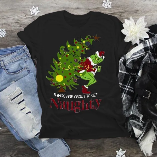 

Christmas Geek Green Haired Grinch Print Short Sleeve T-shirt Thief Tree Clothes Tees Tops Tunika for Women Gift Tshirt Femme