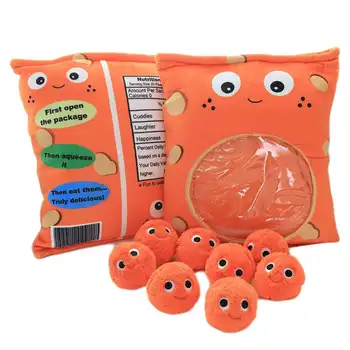 

9pcs a bag of orange big eyes cheesy puffs toy stuffed soft snack plush puff dolls with crinkle paper for baby toys 48*38cm