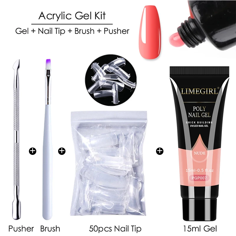 Limegirl de extensión Kit de uñas de Gel todo para manicura rápido edificio Gel cutícula empujador dedo ampliar molde Gel de esmalte