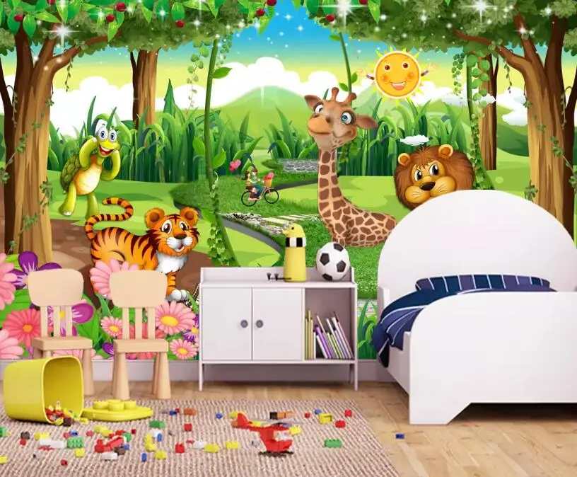 

Bacal Custom kindergarten background 3D mural wallpaper fantasy Giraffe lion animal forest cartoon children's room 3d wall paper