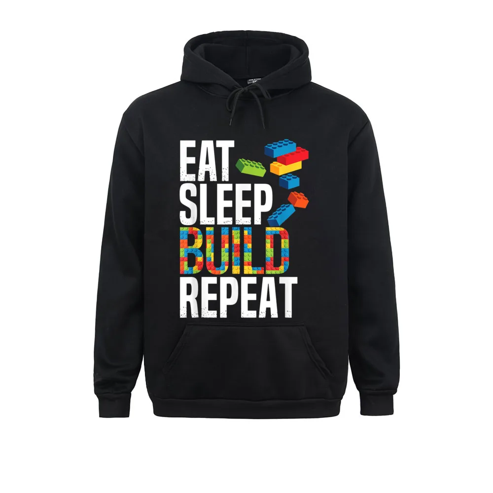 

Hoodies Sportswear Eat Sleep Build Repeat Building Blocks Bricks Master Builder Long Sleeve Men's Sweatshirts Printed Classic