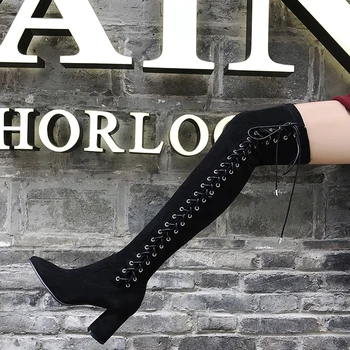 

Over The Knee Boots Women Antumn Winter Party Basic Shoes Woman Genuine Leather poined Toe High Boots Slim High Heels