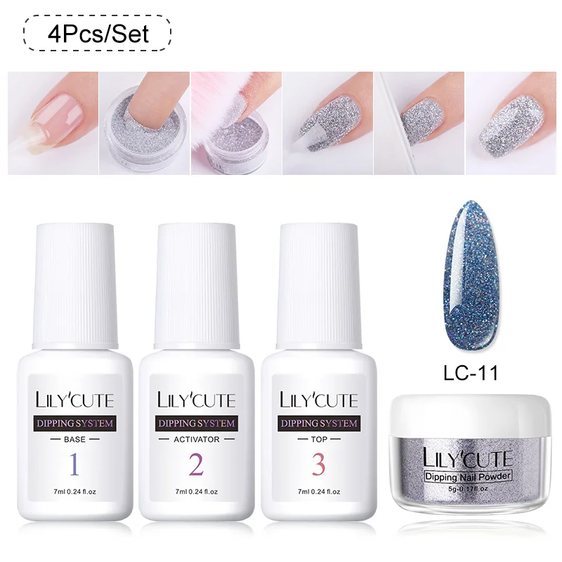 4Pcs 11 LILYCUTE 4 шт./компл. голографическая погружения ногтей Блеск порошок Наборы градиент Французский ногтей порошок красочные натуральный сухой лак для ногтей пигмента - Цвет: 4Pcs 11