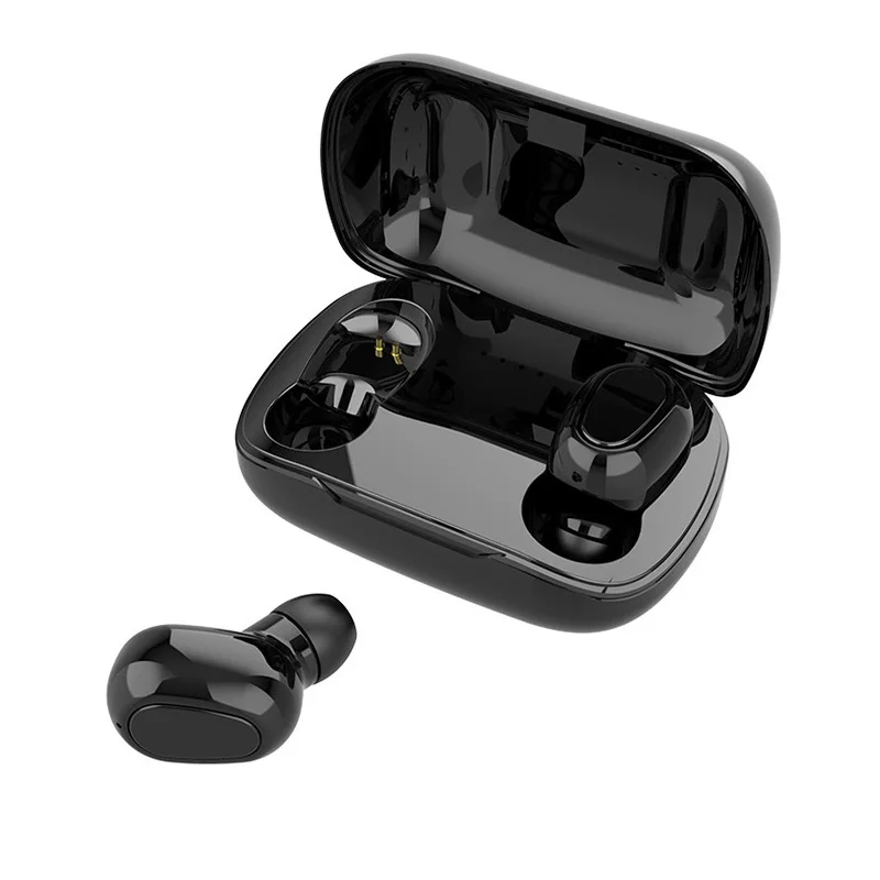 Черный L21 Bluetooth 5,0 наушники 9D объемный звук HD бинауральные гарнитуры вызова наушники стерео гарнитура с зарядный чехол для спортзала бега спорта - Цвет: Черный