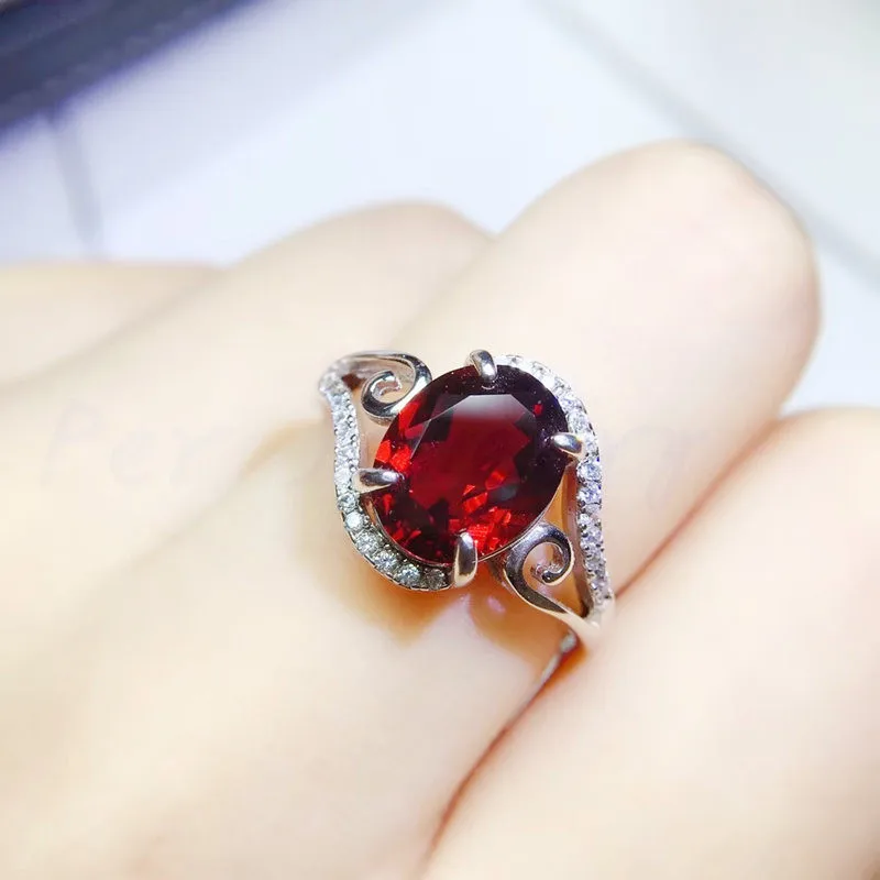 Гранат кольцо 2.8ct драгоценный камень натуральный настоящий красный гранат серебро 925 пробы хорошее ювелирное изделие кольца ручной работы# S97802