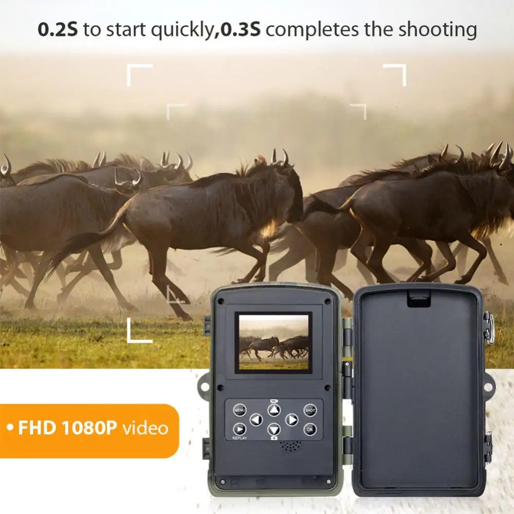 Охотничья камера 0,3 s, триггер, ночная версия, фото ловушка 16MP 1080P IP65, Охотничья камера для дикой природы, камеры наблюдения