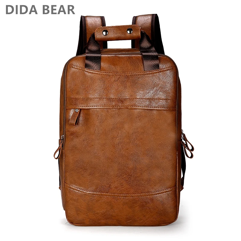 

DIDA BEAR 2019 New Men Backpack PU Leather Bagpack Large laptop Backpacks Male Mochilas Casual Schoolbag For Teenagers Boys