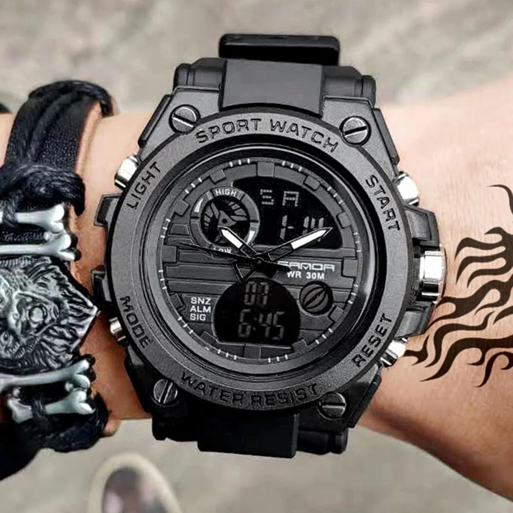 SANDA Brand Wrist Watch Men Watches Military Army Sport Style Wristwatch Dual Display Male For Clock Waterproof Hours | Наручные часы