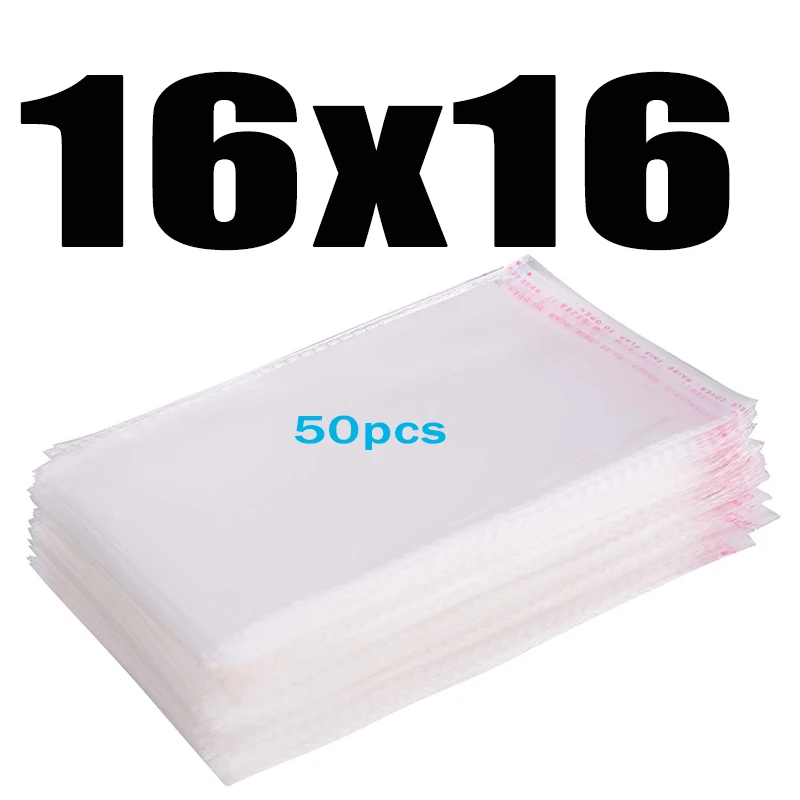 16x16CM 50pcs Прозрачная Самоклеящаяся целлофановая сумка, плотная прозрачная посылка для одежды, сумка для хранения, самозапечатывающаяся полиэтиленовая полипропиленовая сумка - Цвет: 16x16CM 50pcs