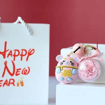 

2020 Rat year hand made nature preserved flower keychain Pendant for bag & car