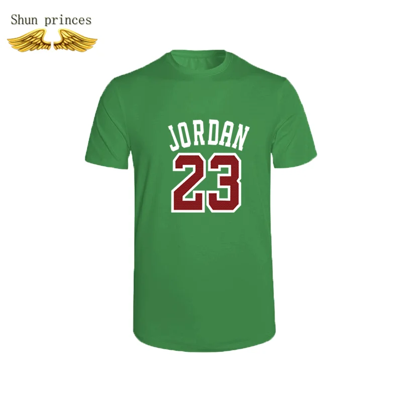 Jordan 23 модная мужская футболка с круглым воротником из чистого хлопка с принтом, Повседневная футболка, мужская спортивная футболка с короткими рукавами - Цвет: Зеленый