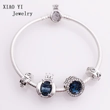 XIAOYI2019 ювелирные изделия чистого серебра зимние рождественские Пандоры синий лунный свет драгоценность Корона ZT0416 браслет набор для подружки подарок