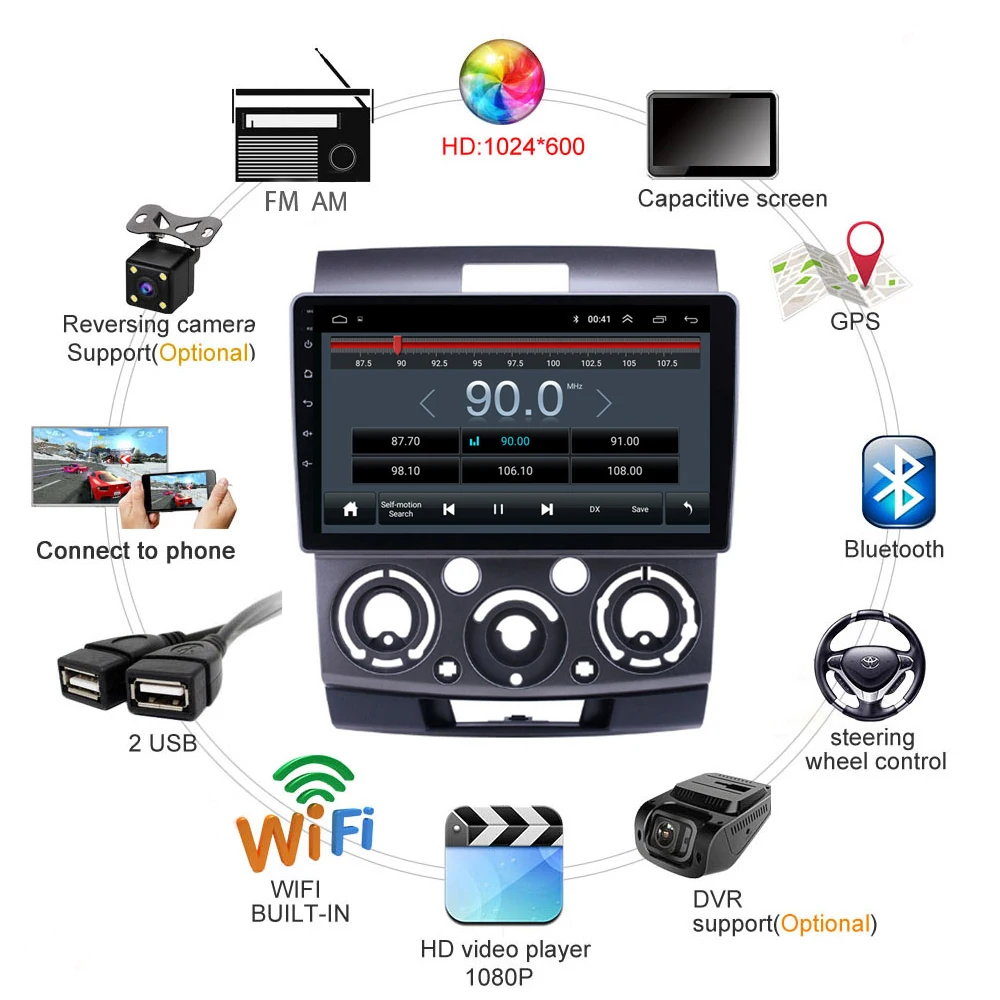 2 Din Android автомобильный Радио Мультимедийный видео плеер для Ford Everest Ranger & Mazda BT50 2007