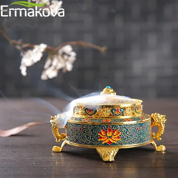 

ERMAKOVA 4/5 Inch Incense Holders Burner Metal Tibetan Style Painted Enamel Incense Holder Home Office Decoration Gift