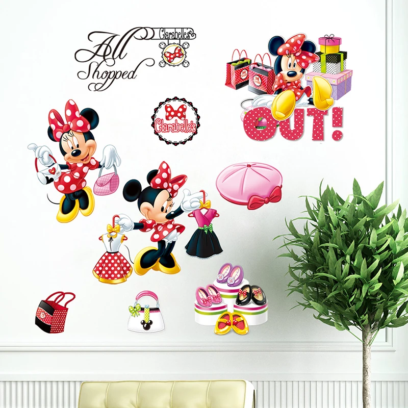 Cartoon Fashion Mickey Minnie Wall Stickers For Kids Rooms Girls Gifts Home Decor Disney Wall Decals Pvc Mural Art Diy Poster