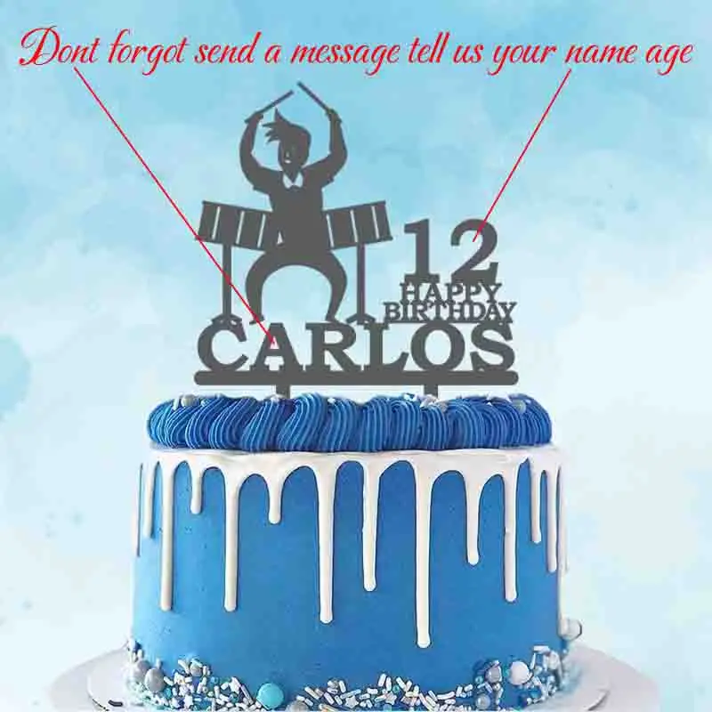 Batterie Personnalisee Gateau Topper Joyeux Anniversaire Nom Personnalise Age Garcon Jouant Batterie Ensemble Pour Fete D Anniversaire Gateau Decoration Topper Aliexpress