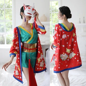 

Japanese Style Women Kimono Pajamas Set Cardigan Haori Robe Dress Set Satin Sexy Mini Yukata Dress Sleepwear Nightgown Lingerie