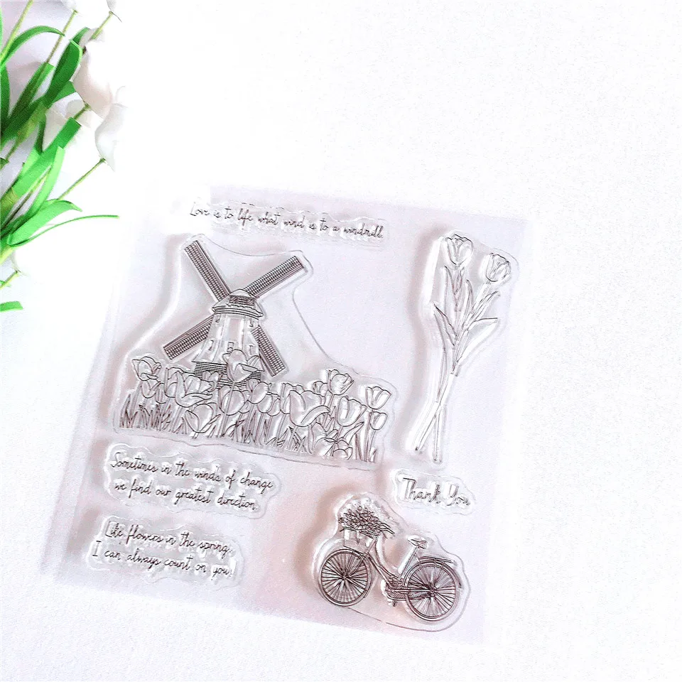 Dutch Windmills Tulip Craft Transparent Silicone Stamp for Scrapbooking Cards Making DIY Photo album Decorative Clear Stamps