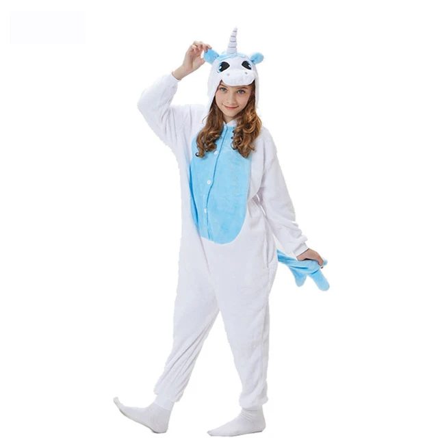 Детские пижамы кигуруми с единорогом для детей; одеяло с рисунками животных; Пижама для малышей; зимний костюм для мальчиков и девочек с рисунком единорога; Jumspuit - Цвет: Blue Unicorn