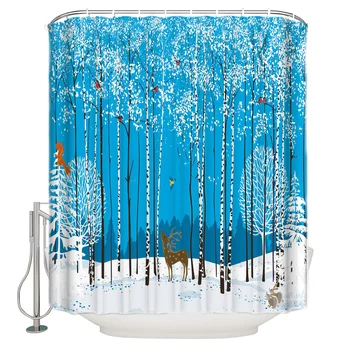 

Birch Tree Cow Squirrel Flying Bird Animal Forest Pattern Shower Curtains Polyester Fabric Waterproof Bath Curtain
