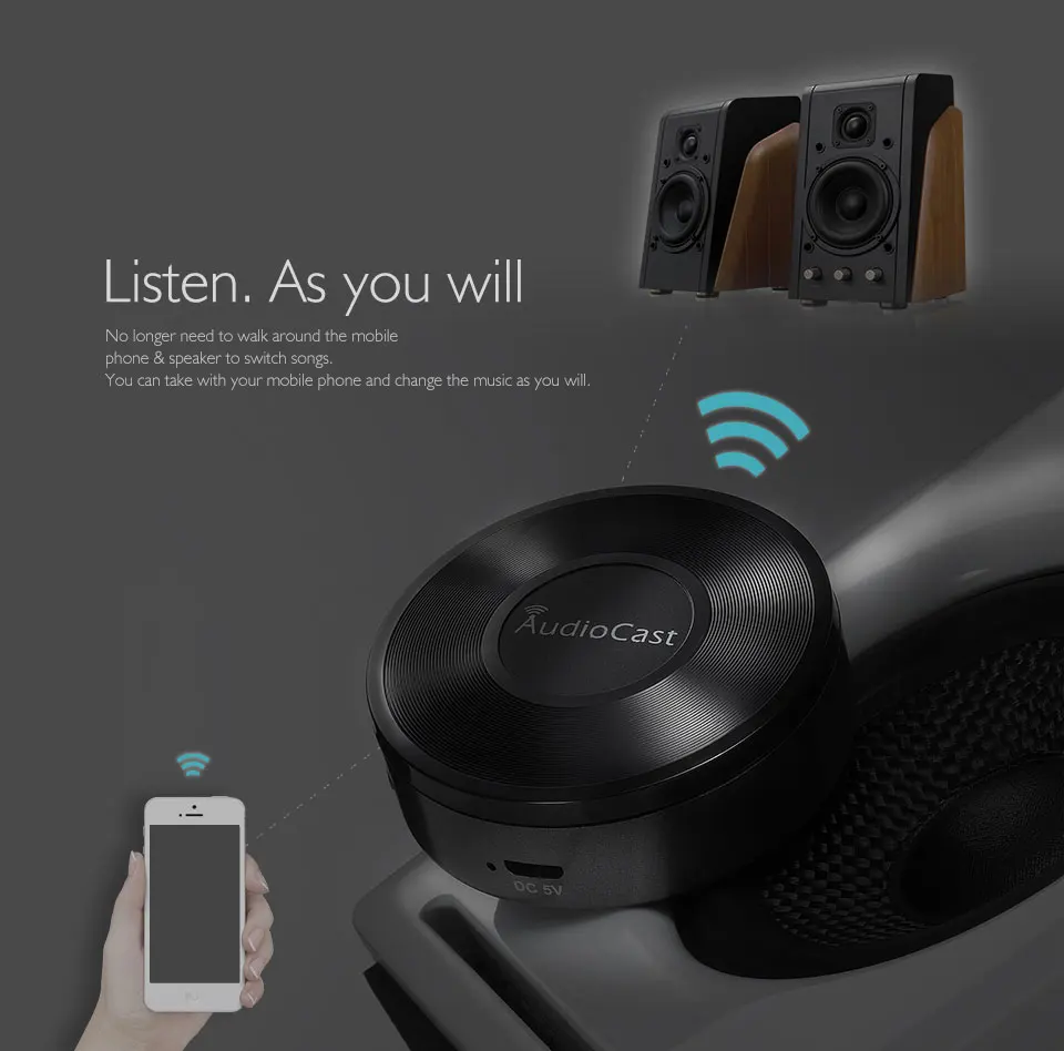 Беспроводной Wi-Fi аудио приемник Audiocast M5 DLNA Airplay поддержка Spotify беспроводной звуковой стример