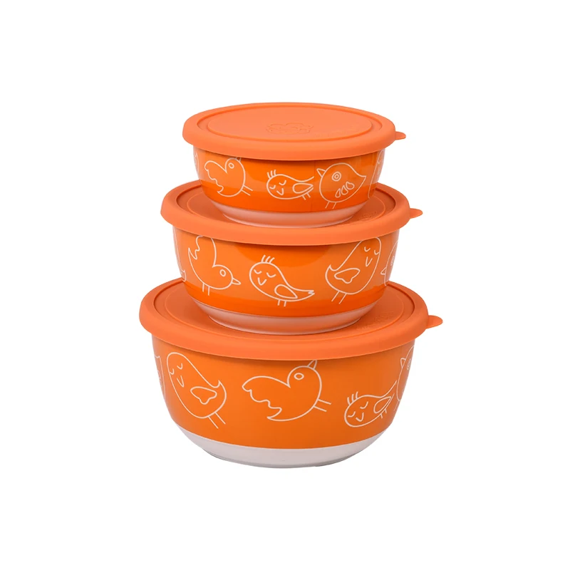 Набор керамических салатников с крышками Oursson BS4085RC/OR из серии CERAMMIC& SILICONE