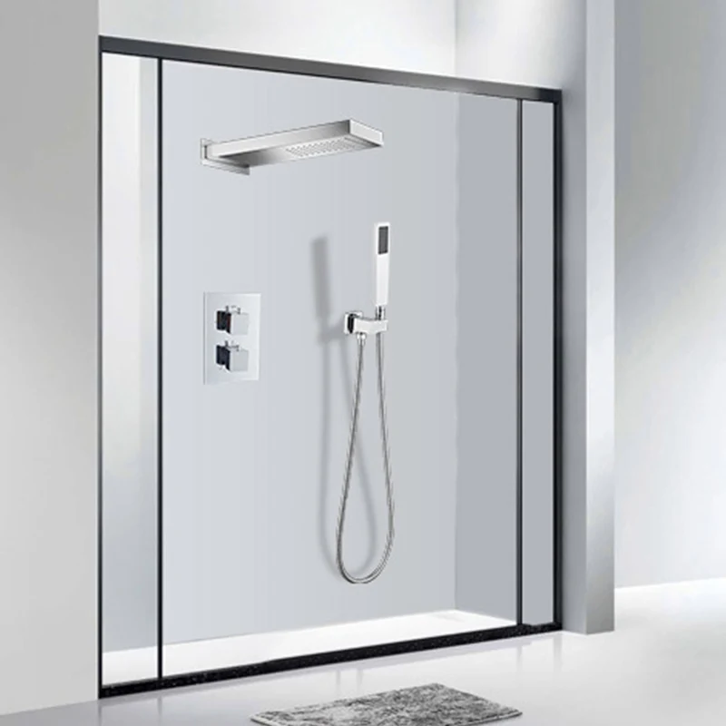 

LED Auto-Thermostat Shower Mixer Tap Embedded Box Rainfall Shower Faucet Set Bathroom Shower System Water Saving Top Hand Shower